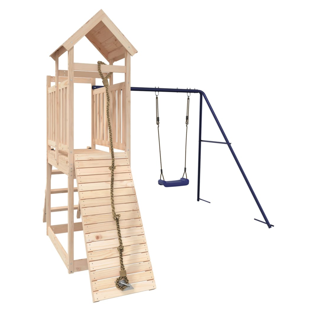 Playhouse with Swing Climbing Wall Solid Wood Pine