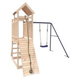 Playhouse with Swing Climbing Wall Solid Wood Pine