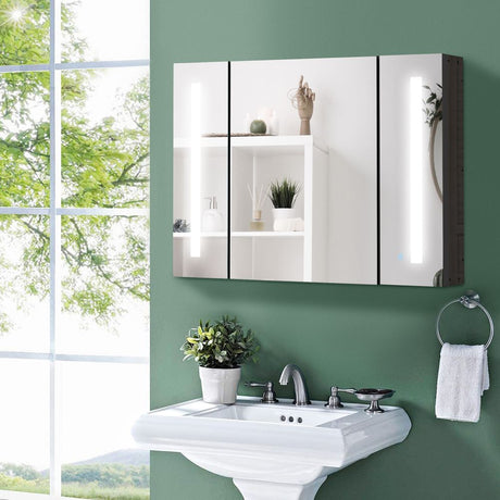 LED Bathroom Mirror Cabinet with Shelves Wall Mount High Gloss Black