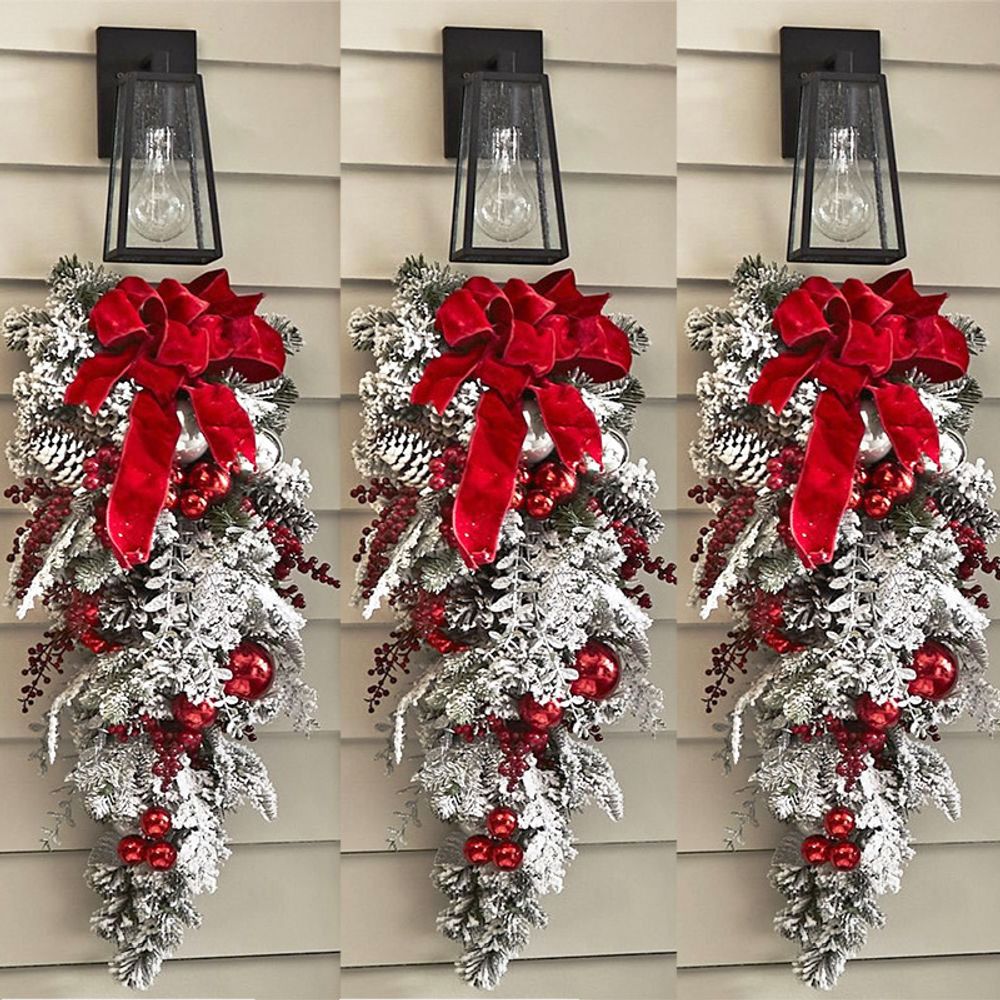 2023 New Christmas Wreath Front Door Christmas Wreath Red Ball Ornaments Door Window Mantle Indoor Outdoor Christmas Decoration