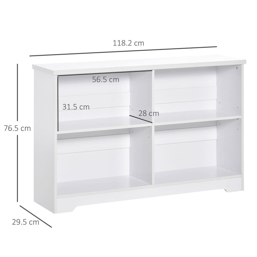 Simple Modern 4-Compartment Low Bookcase w/ Shelves Cube Display Office