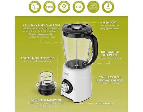 Wahl 500W 1.5L Table Blender with Grinder Attachment-