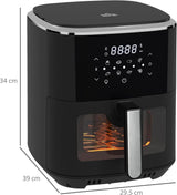 1500W 4 in 1 Air Fryer w/ Air Fry Bake Roast Dehydrator Function Cookbook 6.5L