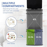 Motion Sensor Rubbish Bin, 3 Compartments Removable Lid Stainless Steel HOMCOM