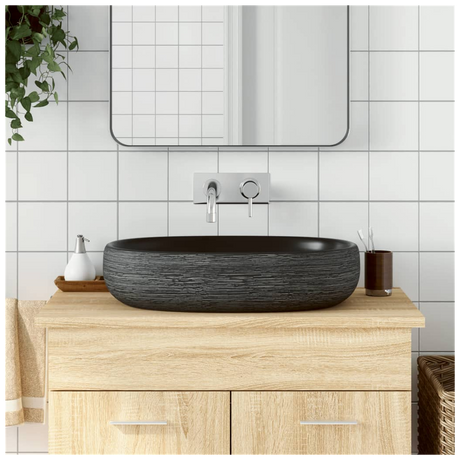 Countertop Basin Grey and Black Oval 59x40x14 cm Ceramic