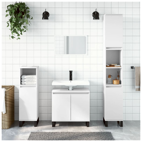 3 Piece Bathroom Furniture Set White Engineered Wood