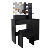 FCH Large Vanity Set with 10 LED Bulbs, Makeup Table with Cushioned Stool, 3 Storage Shelves 1 Drawer 1 Cabinet, Dressing Table Dresser Desk for Women, Girls, Bedroom, Black