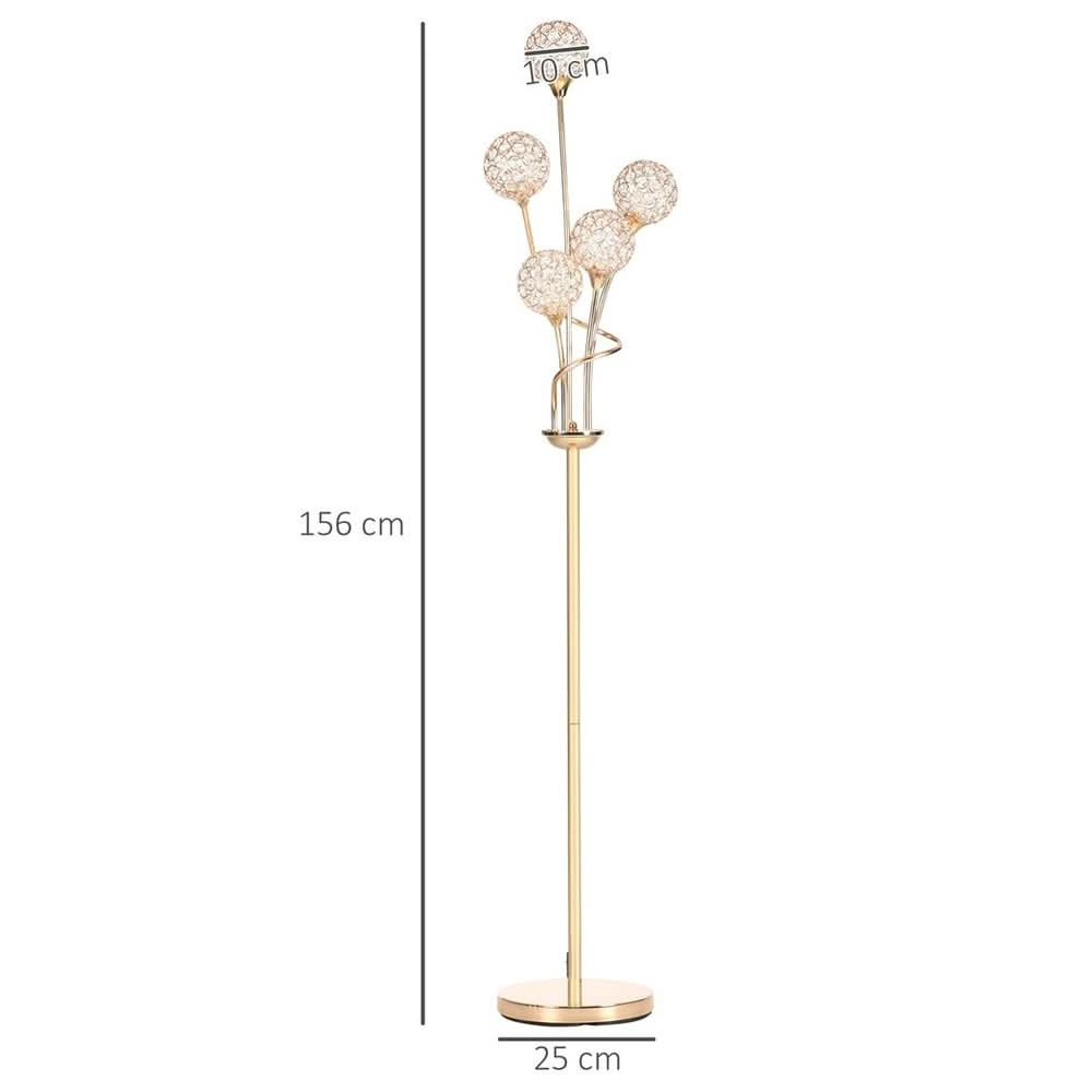 K9 Crystal Floor Lamp for Living Room, 5 Light Upright Standing Lamp, Gold