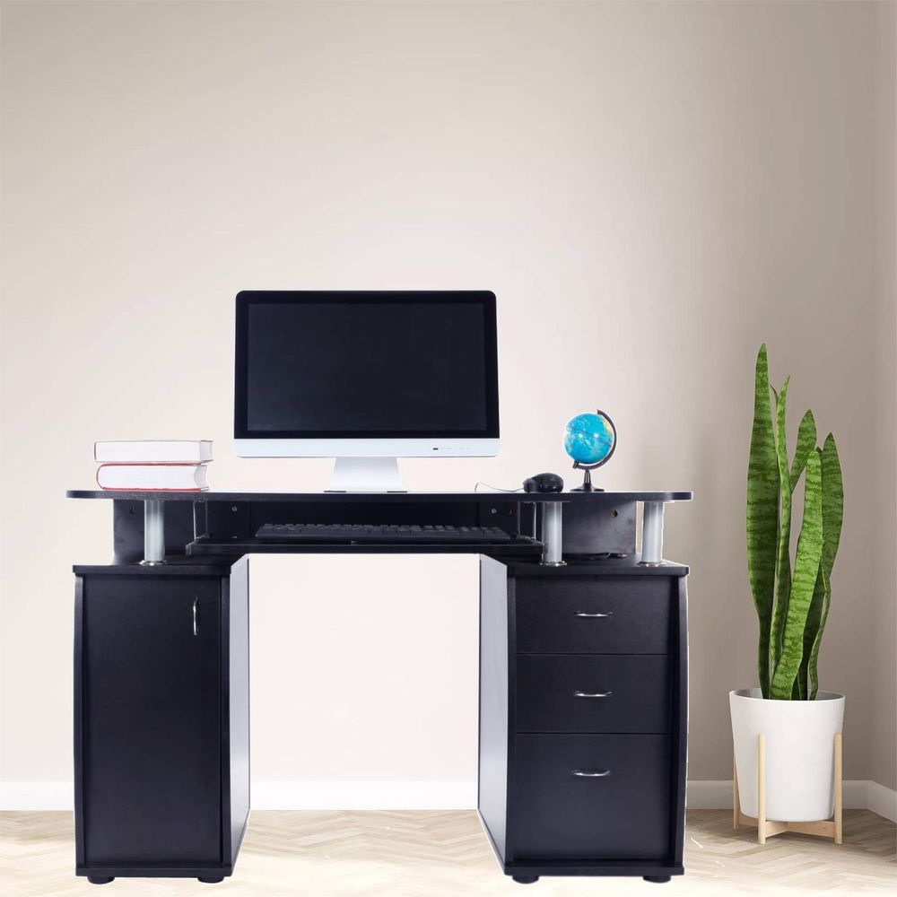 15mm MDF Portable 1pc Door with 3pcs Drawers Computer Desk (A Box) Black