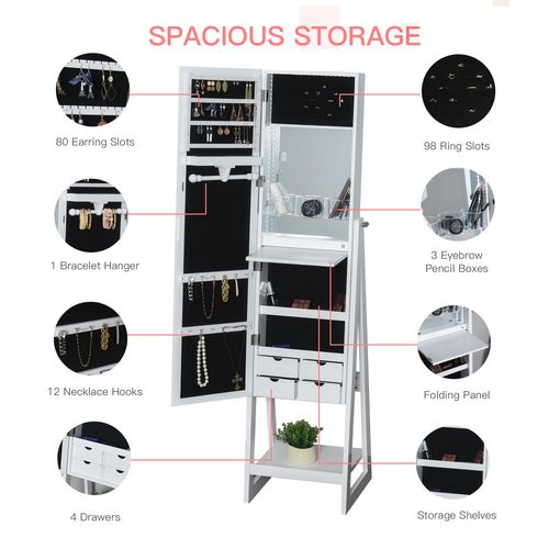 Freestanding Jewellery Storage Armoire  2 Mirrors Drawers Hooks Lights