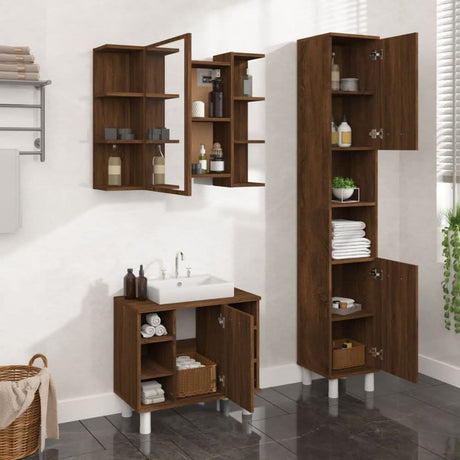 3 Piece Bathroom Cabinet Set Smoked Oak Engineered Wood