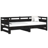 Pull-out Day Bed Black Solid Wood Pine 2x(90x200) cm