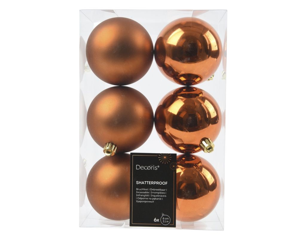 Shatterproof Warm Cider Orange Bauble  8cm Pack of 6 - Christmas