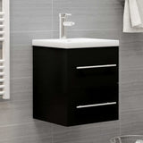 Sink Cabinet with Built-in Basin Black Engineered Wood