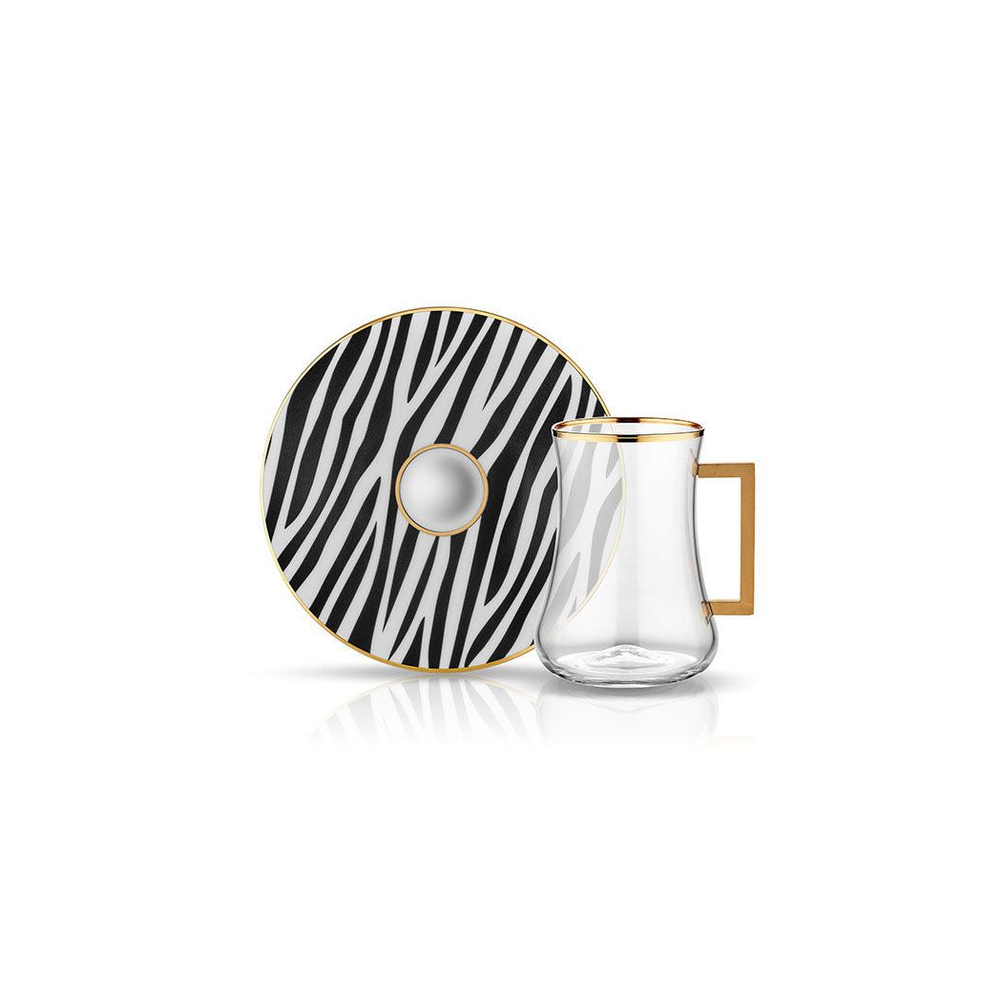 Dervish Zebra Tea Glass with Handle and Saucer