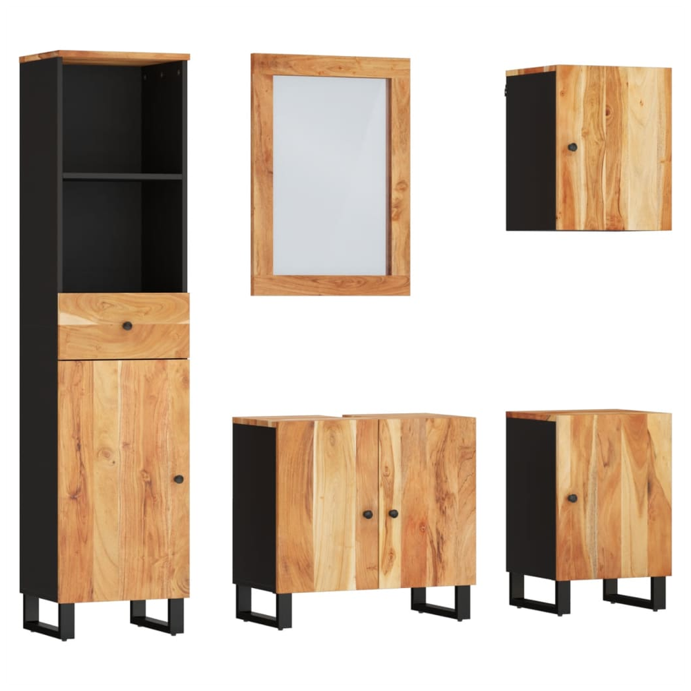 5 Piece Bathroom Furniture Set Solid Wood Acacia