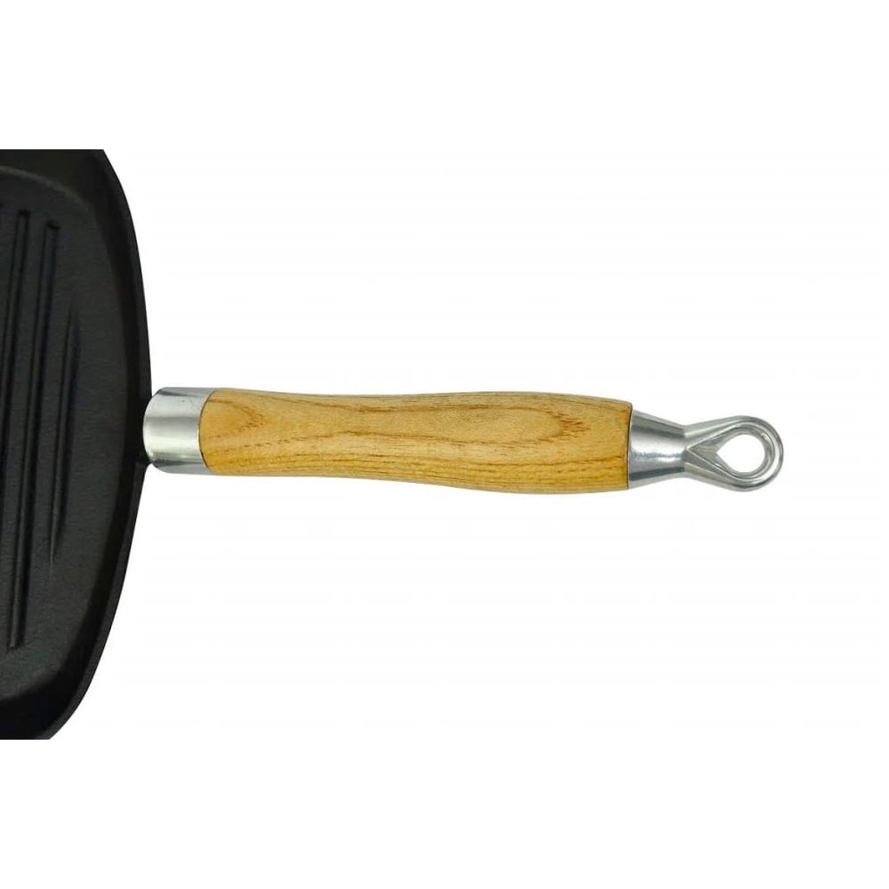 Grill Pan with Wooden Handle Cast Iron 20x20 cm