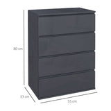 Bedroom Chest of Drawers, High Gloss 4 Drawers Dresser, Drawer Unit