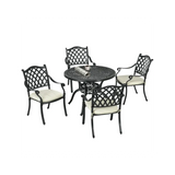 4 Seater Dining Set with Cushions Round Dining Table with Parasol Hole, Bronze