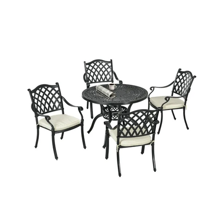 4 Seater Dining Set with Cushions Round Dining Table with Parasol Hole, Bronze