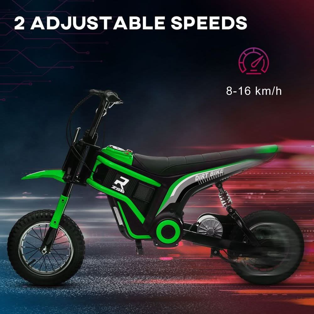 24V Kids Electric Motorbike with Twist Grip Throttle, Music, Horn - Green