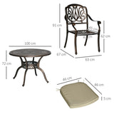 4 Seater Dining Set with Cushions Round Dining Table with Parasol Hole, Bronze