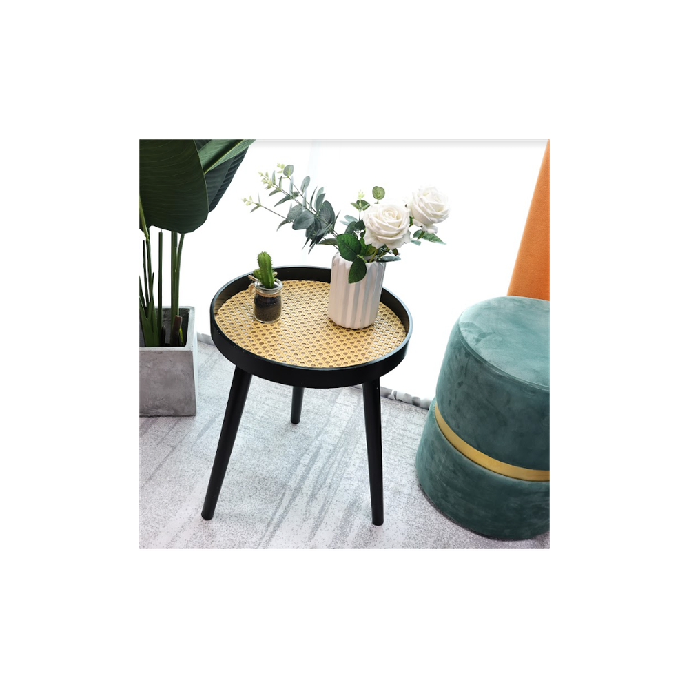 Cane Black Round Side Table