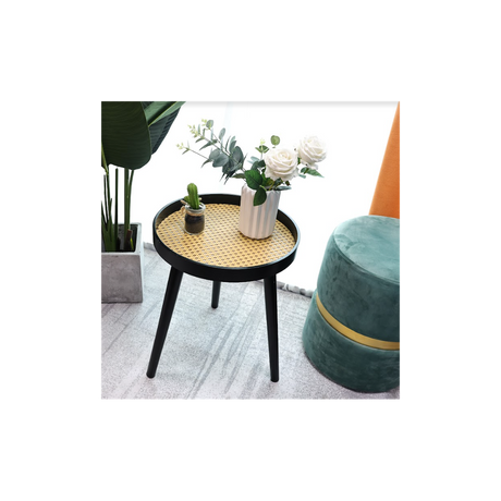 Cane Black Round Side Table