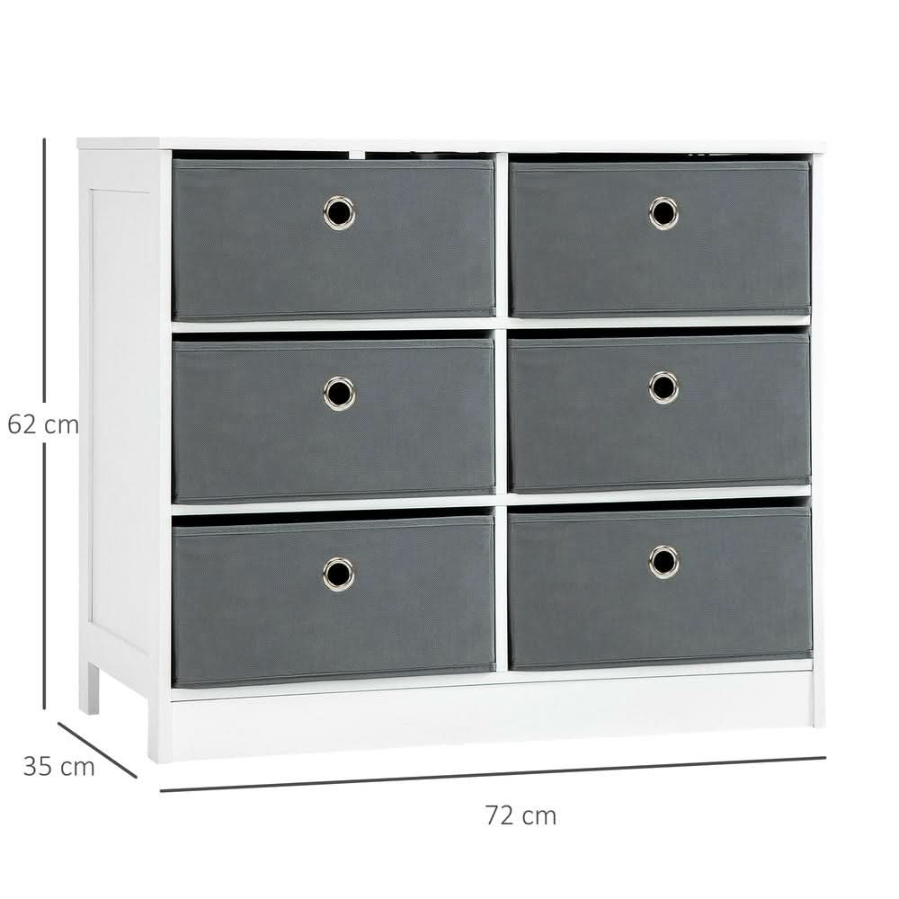 Chests of Drawer, Fabric Dresser Storage Cabinet with 6 Drawers White and Grey