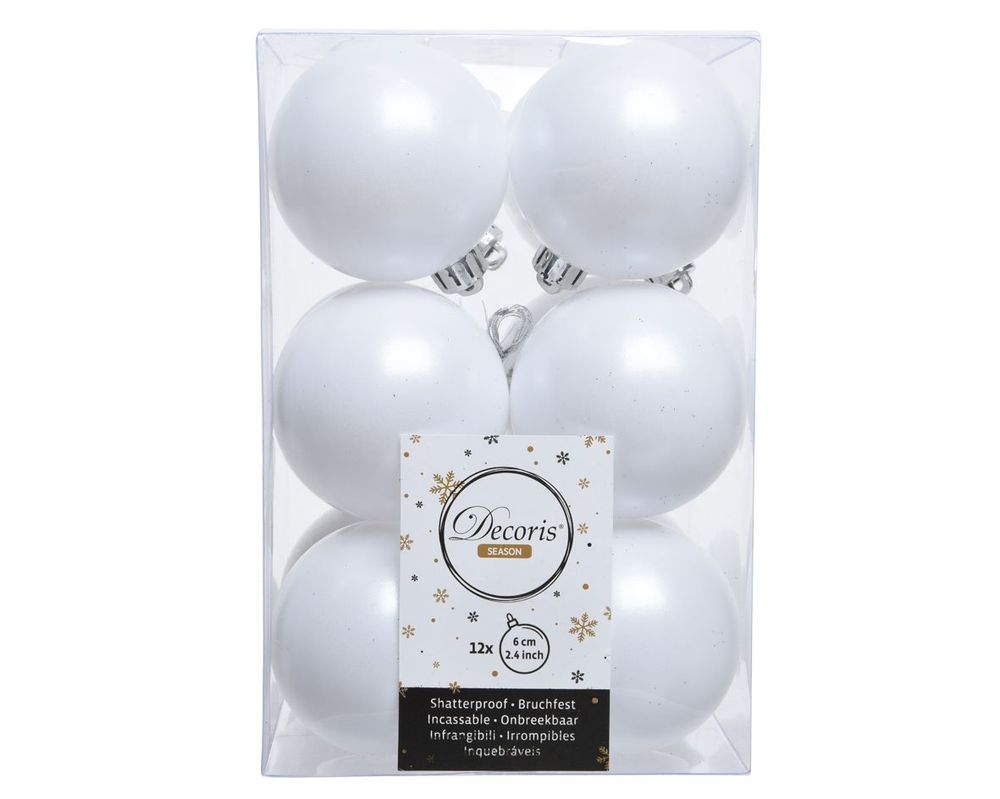 Shatterproof Winter White Bauble  6cm Pack of 12 - Christmas