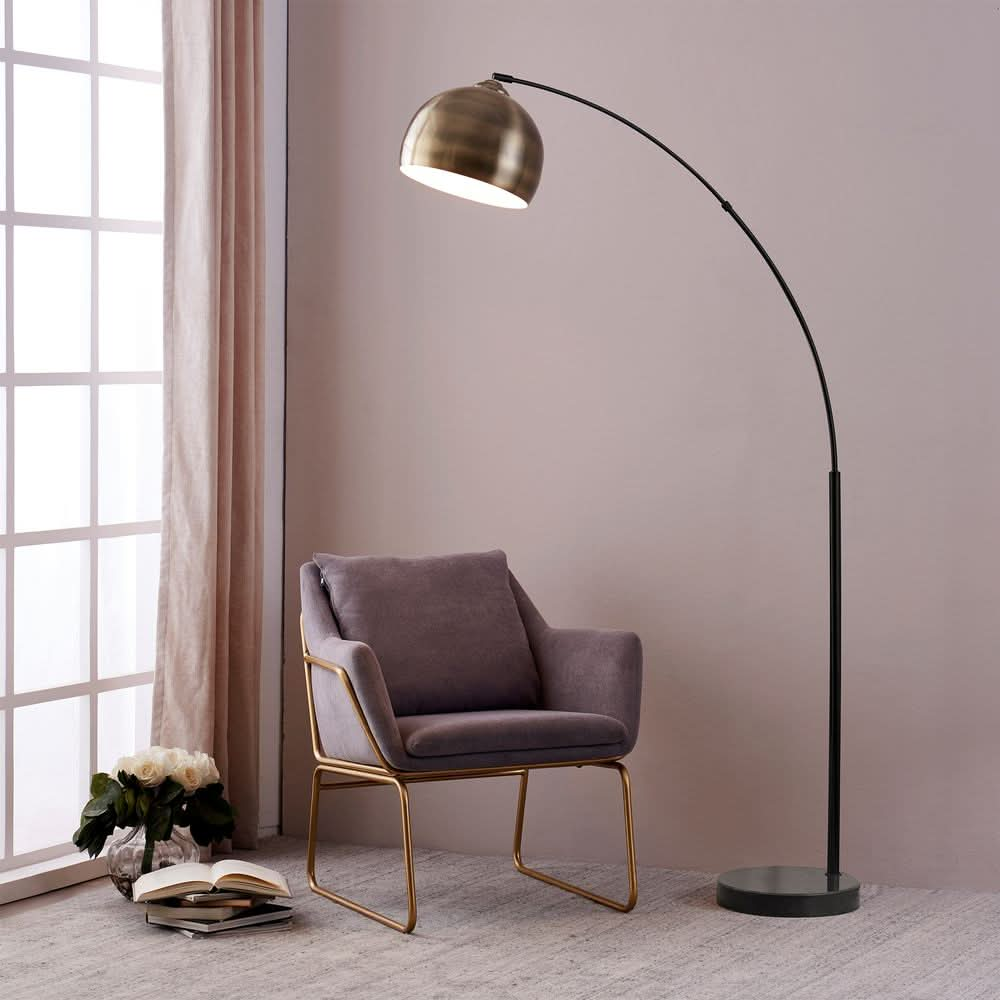 Standard Arc Curved Floor Lamp, Modern Lighting, Antique Brass