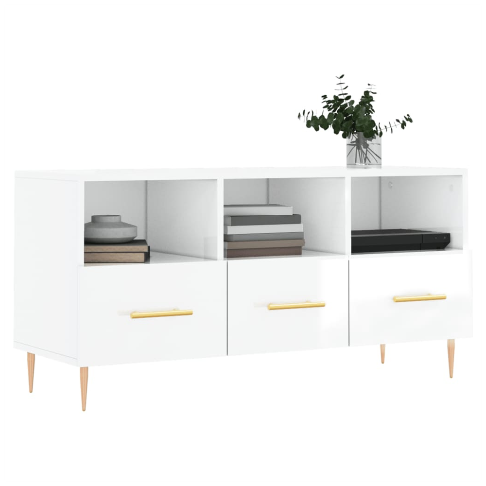 TV Cabinet High Gloss White 102x36x50 cm Engineered Wood