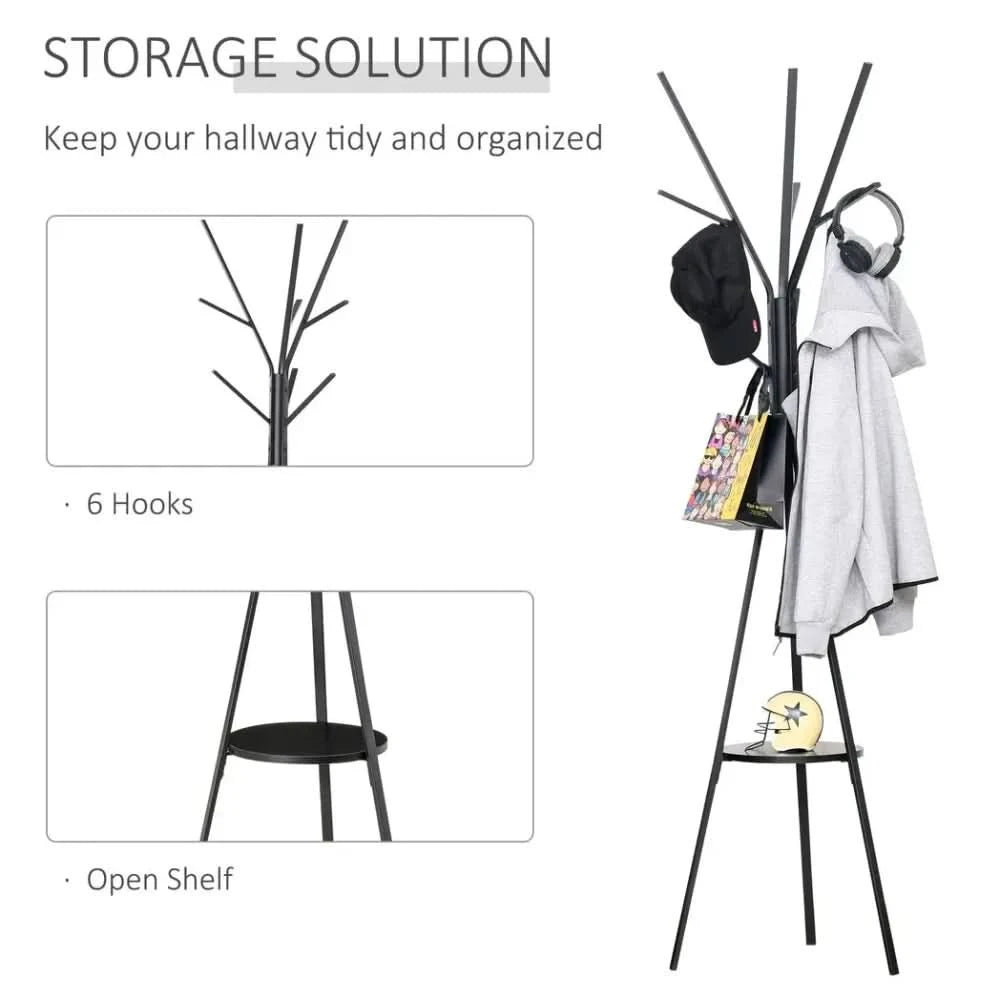 180cm Free Standing Coat Rack Metal Shelf Holder Stand Display Clothes Hat