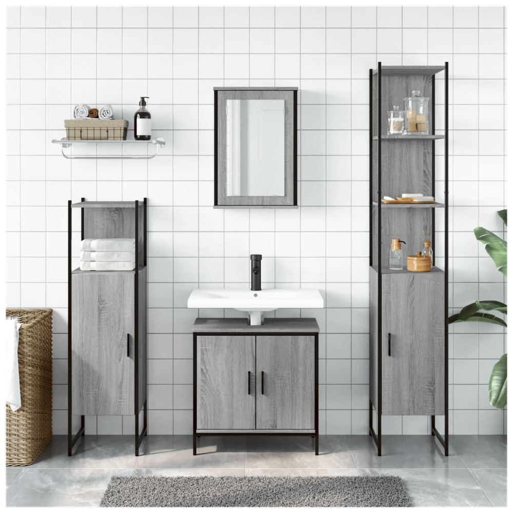 4 Piece Bathroom Furniture Set Grey Sonoma Engineered Wood