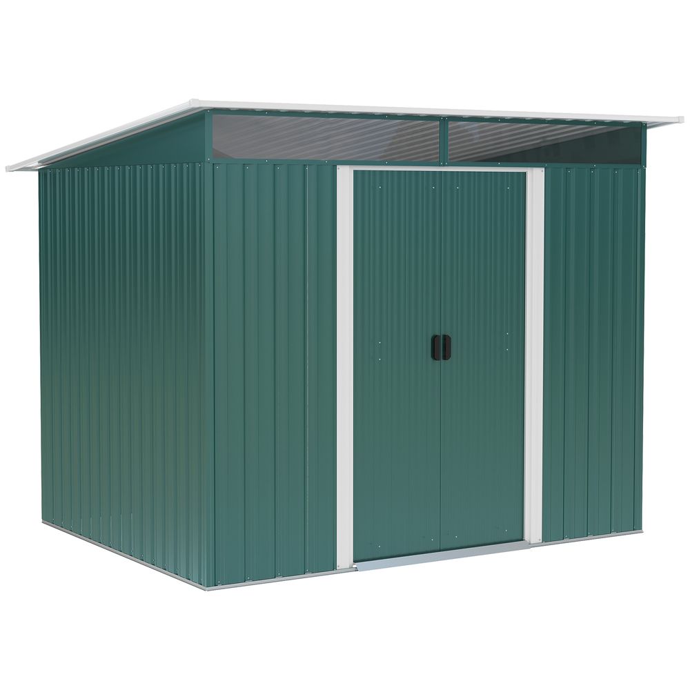 Pent Roofed Metal Garden Shed Foundation and Vent 260x194x200cm Green