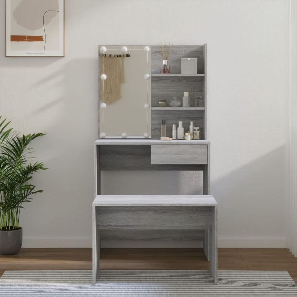 Dressing Table Set with LED Grey Sonoma Engineered Wood