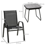 Outsunny 3PCs Bistro Set w/ Breathable Mesh Fabric & PSC Board Top Table, Black