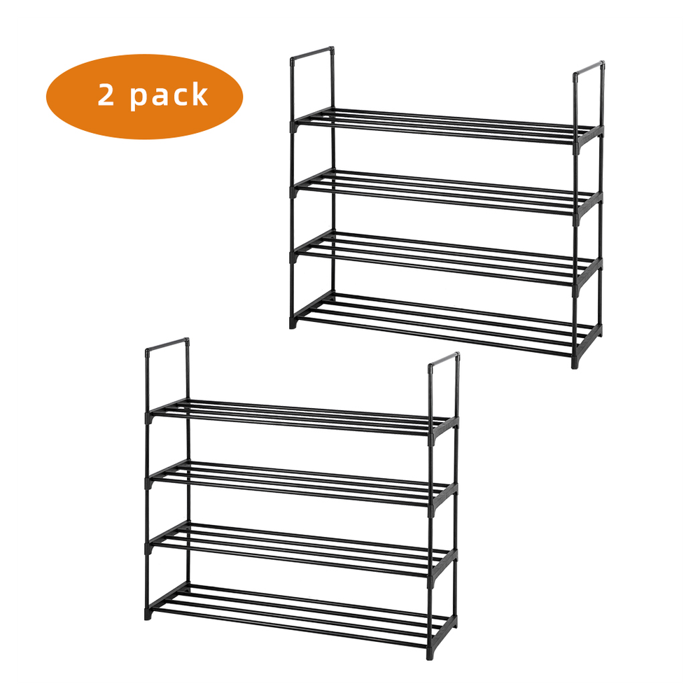 2 Set 4 Tiers Shoe Rack Shoe Tower Shelf Storage Organizer For Bedroom, Entryway, Hallway, and Closet Gray Color