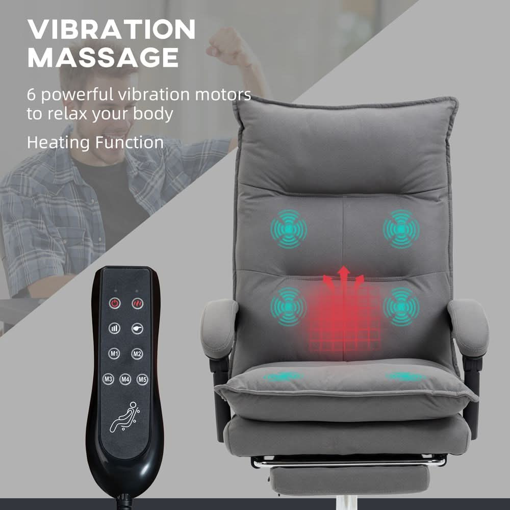 Vinsetto Microfibre Vibration Massage Office Chair with Heat, Footrest, Grey