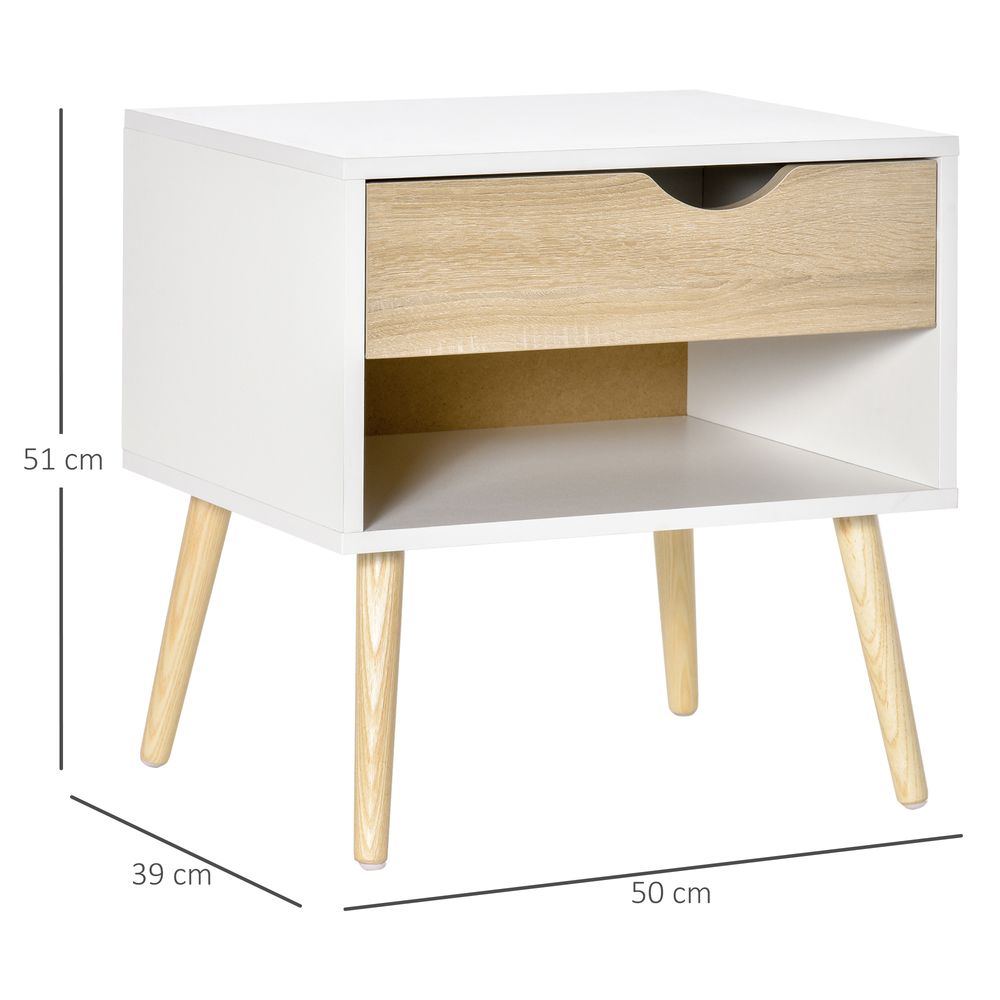 Bedside Table with Drawer and Shelf, Modern Nightstand, End Table