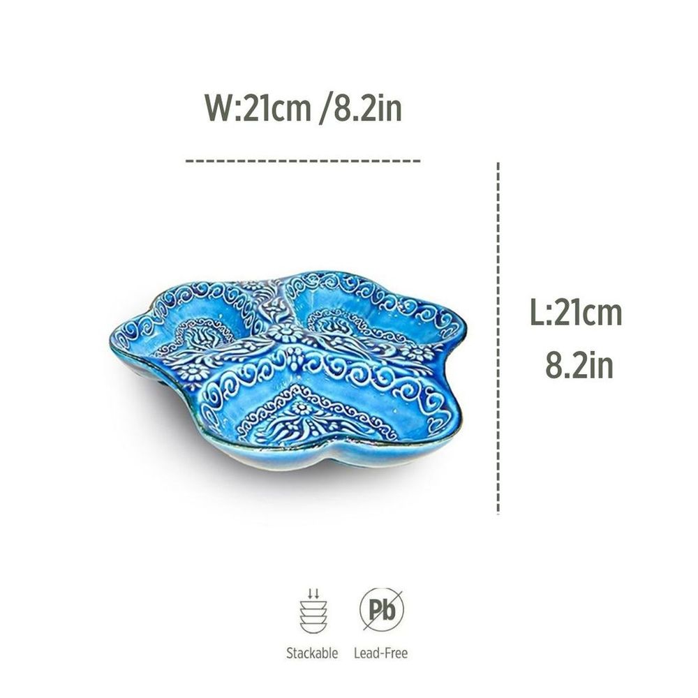 3-in-1 Snack and Dip Bowl for Divided Servings, Blue, Heart Shaped