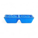 2-in-1 Blue Square Snack and Dip Bowl for Divided Servings