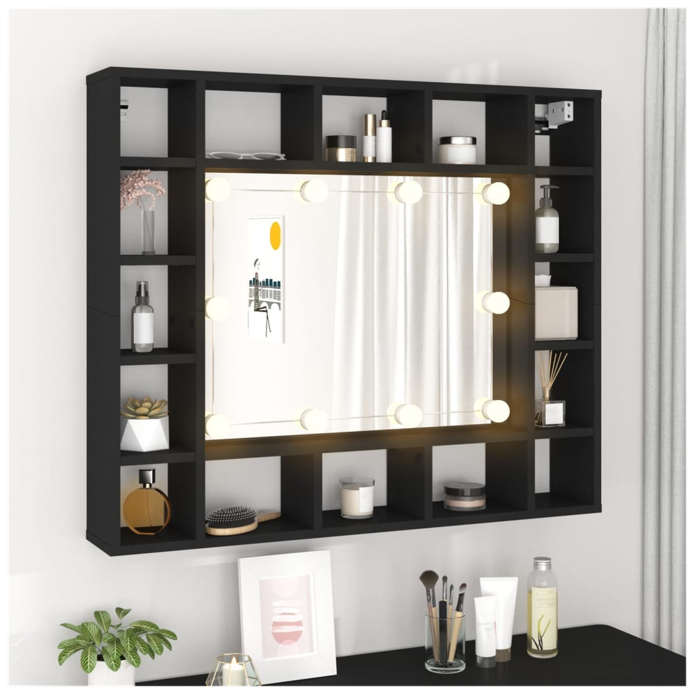 LED Mirror Cabinet Black 91x15x76.5 cm