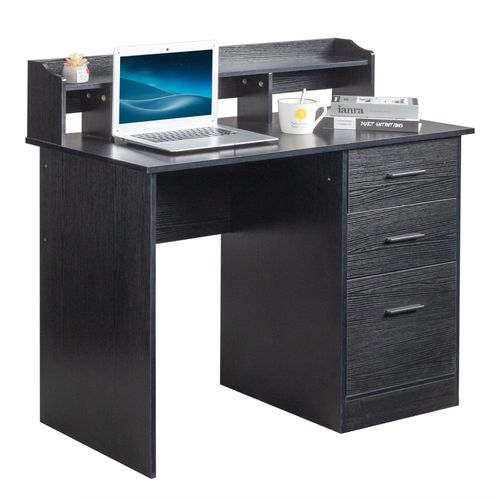 Particleboard Paste Triamine Desktop Storage Layer Three Drawers Computer Desk Black Wood Grain