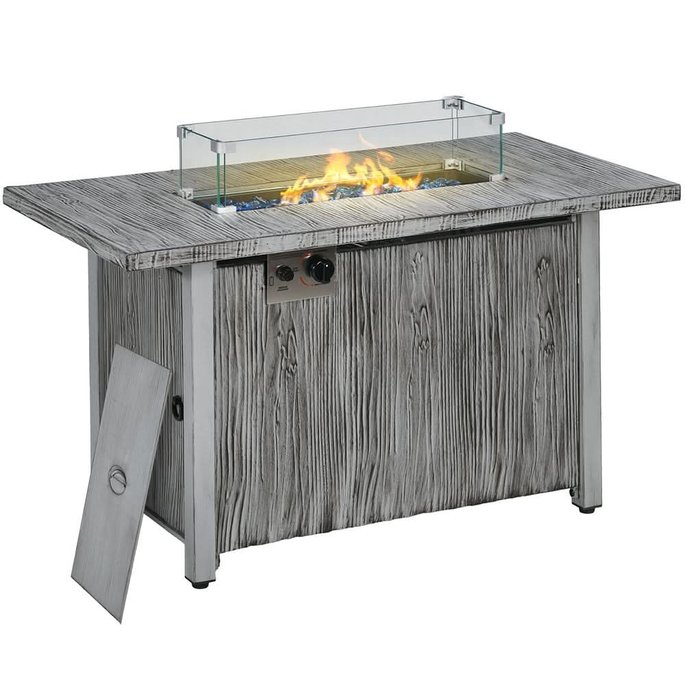 Gas Fire Pit Table with 50,000 BTU Burner, Cover, Glass Screen, Grey