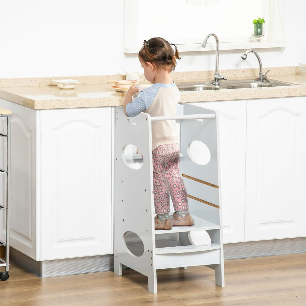 Kids Step Stool Toddler Kitchen Stool w/ Adjustable Standing Platform