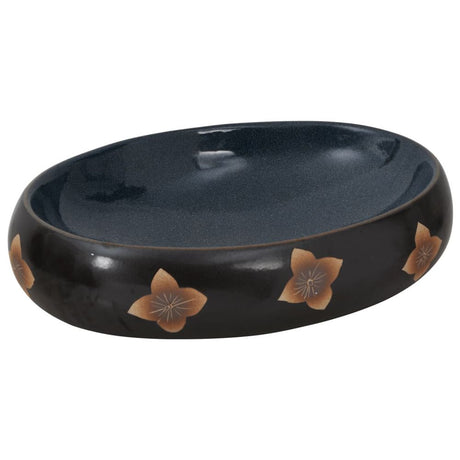 Countertop Basin Black and Blue Oval 59x40x15 cm Ceramic