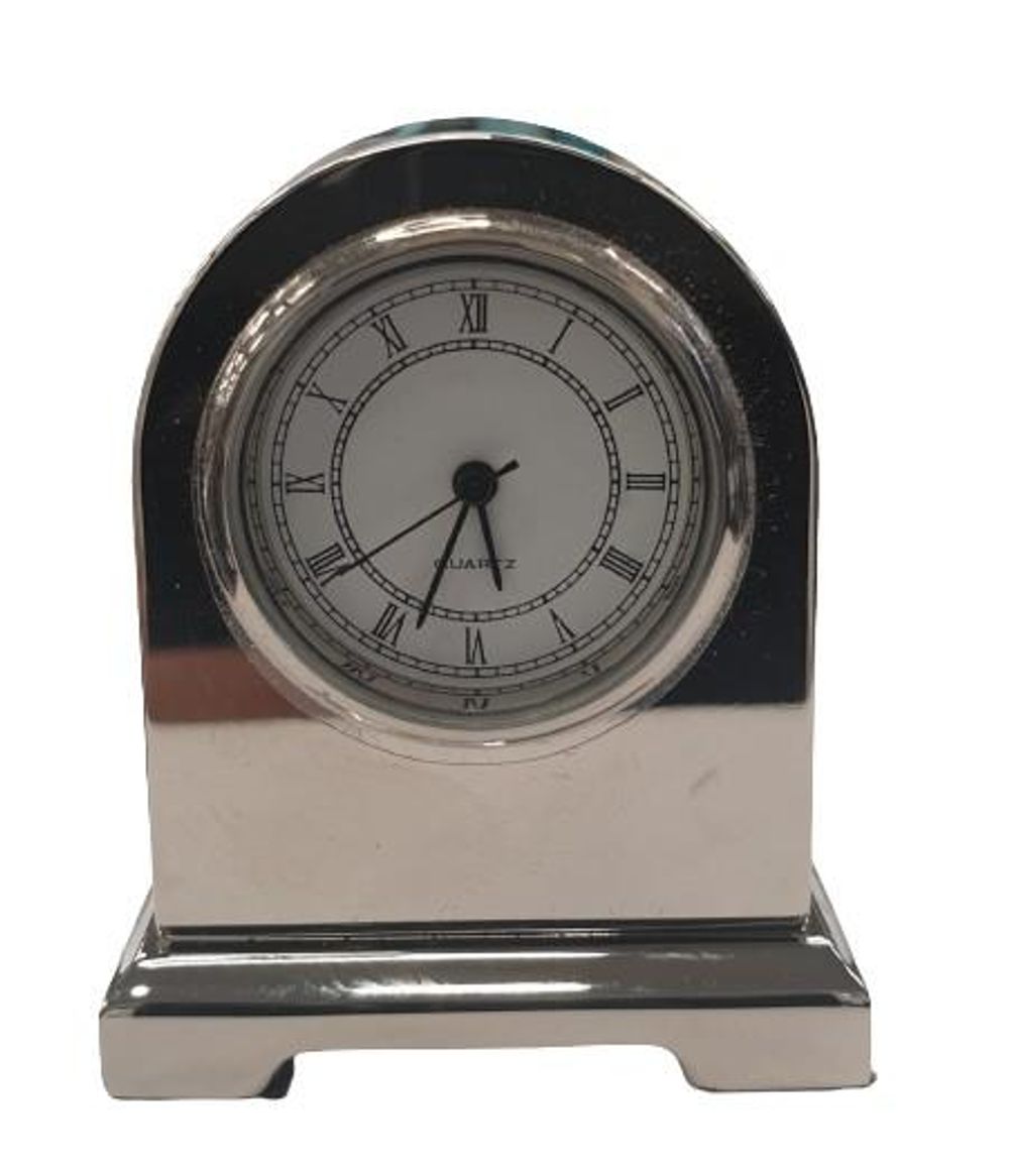 Miniature Clock Silvertone Plated Metal Solid Brass IMP3S - CLEARANCE NEEDS RE-BATTERY