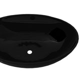 Ceramic Bathroom Sink Basin Faucet/Overflow Hole Black Oval