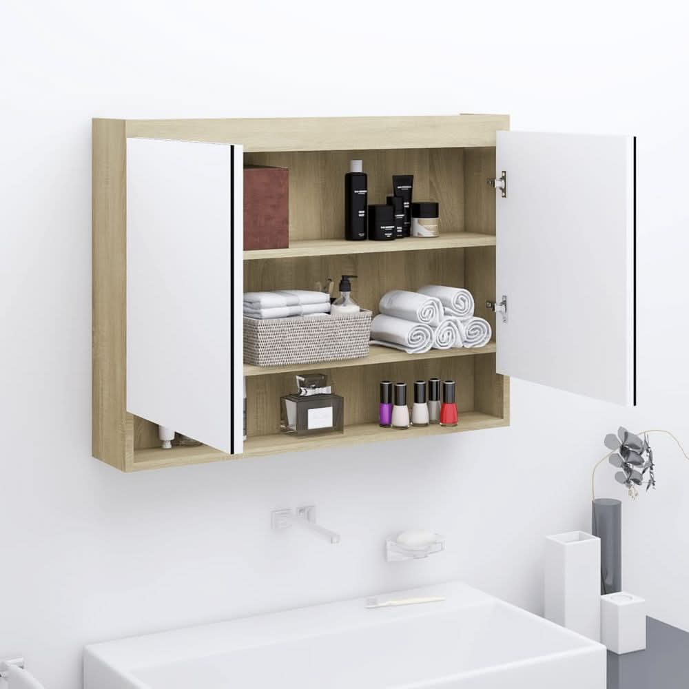 Bathroom Mirror Cabinet 80x15x60 cm MDF Shining Black